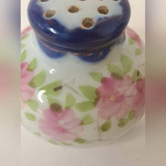 Salt & Pepper Shaker Flower Wild Rose Pink Porcelain Glass Round Antique Vintage - Picture 3 of 5